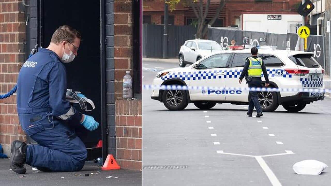 Victoria Police at the scene of a multiple shooting outside Love Machine nightclub in Prahran, Melbourne, Sunday, April 14
