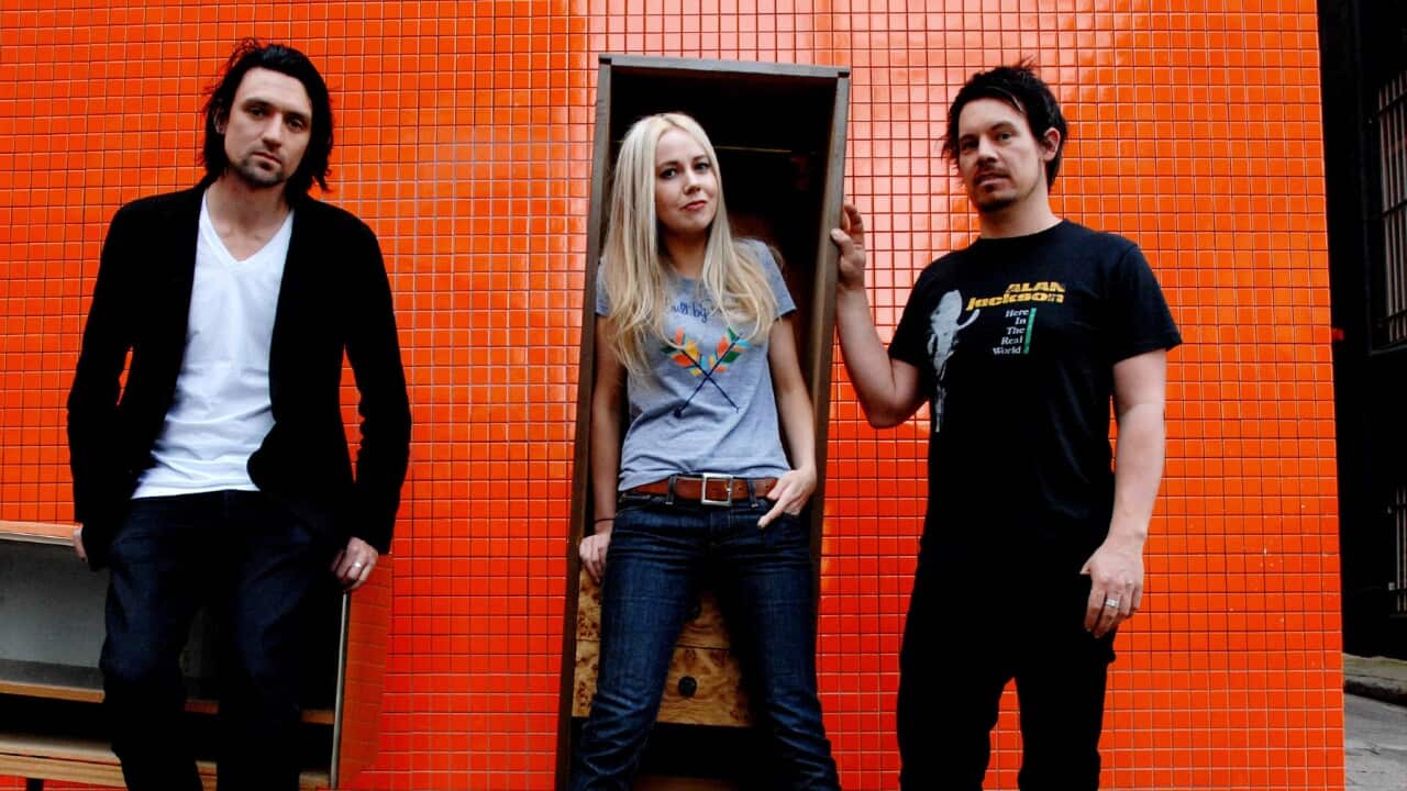 Australian band Something For Kate Stephanie Ashworth (centre), Paul Dempsey (left) and Clint Hyndman pose for photographs in Sydney, Thursday, Aug. 2. 2007. Something For Kate are releasing a double CD best of The Murmur Years on August 18.