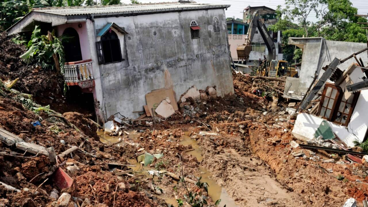 Debris and rubble at the site of a collapsed garbage mountain in Colombo, Sri Lanka 15 April 2017. 