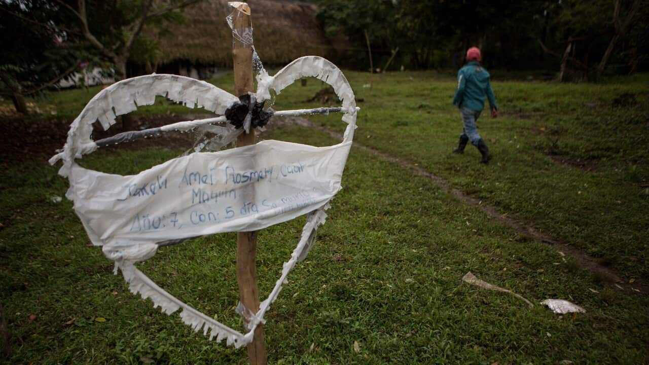 A heart constructed out of wood and wrapped in plastic announces the death of Jakelin Amei Rosmey Caal, who died in US Border Patrol custody.