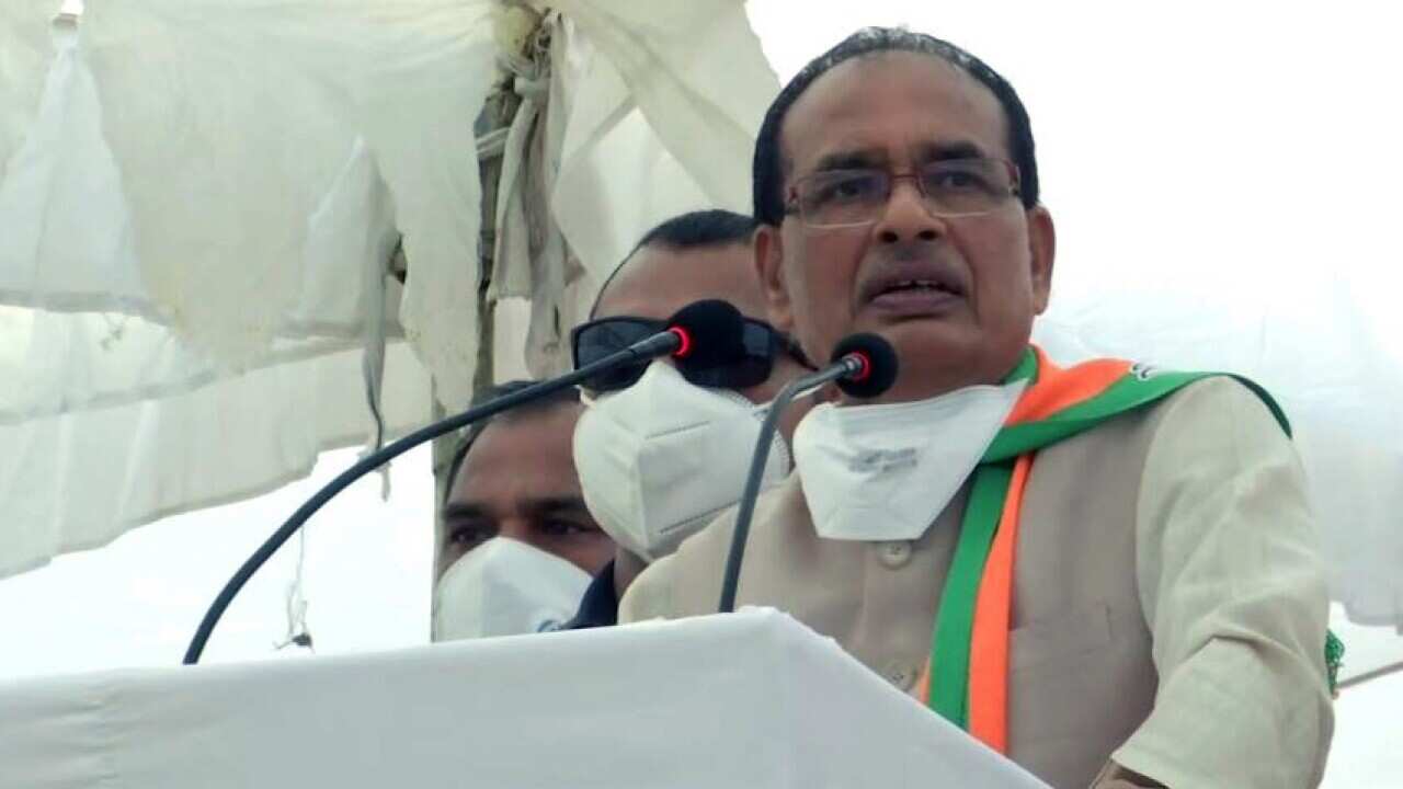 Madhya Pradesh CM Shivraj Singh Chouhan addresses during a public rally
