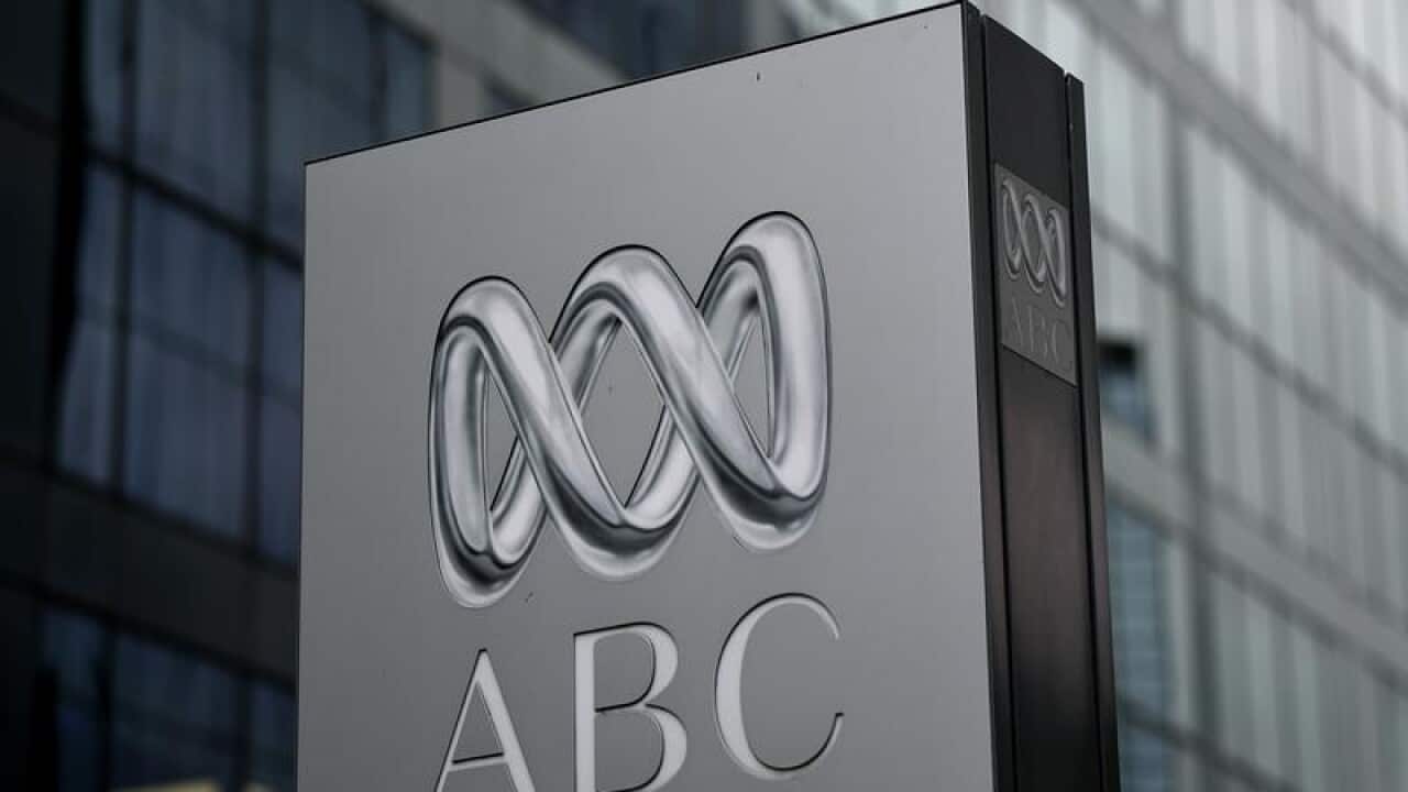 Signage is seen at the ABC offices.