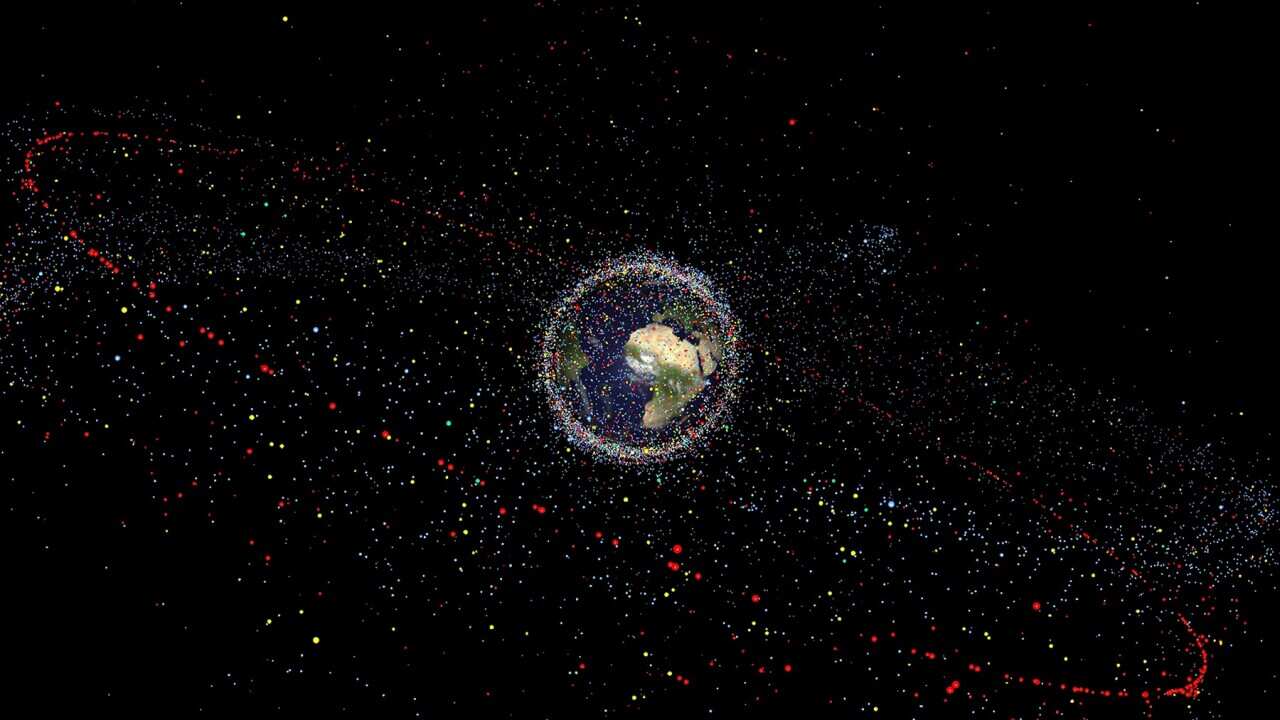 An artist impression issued by ESA of space debris around Earth