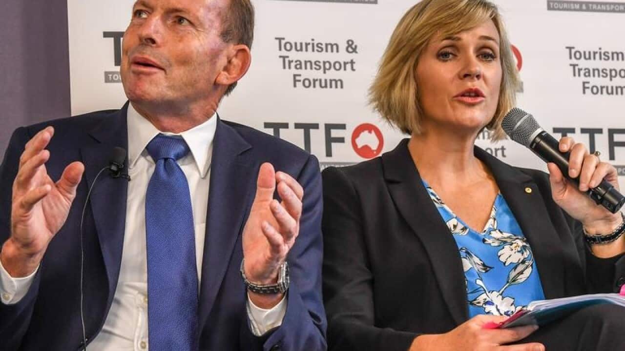 A file image of Tony Abbott and Zali Steggall