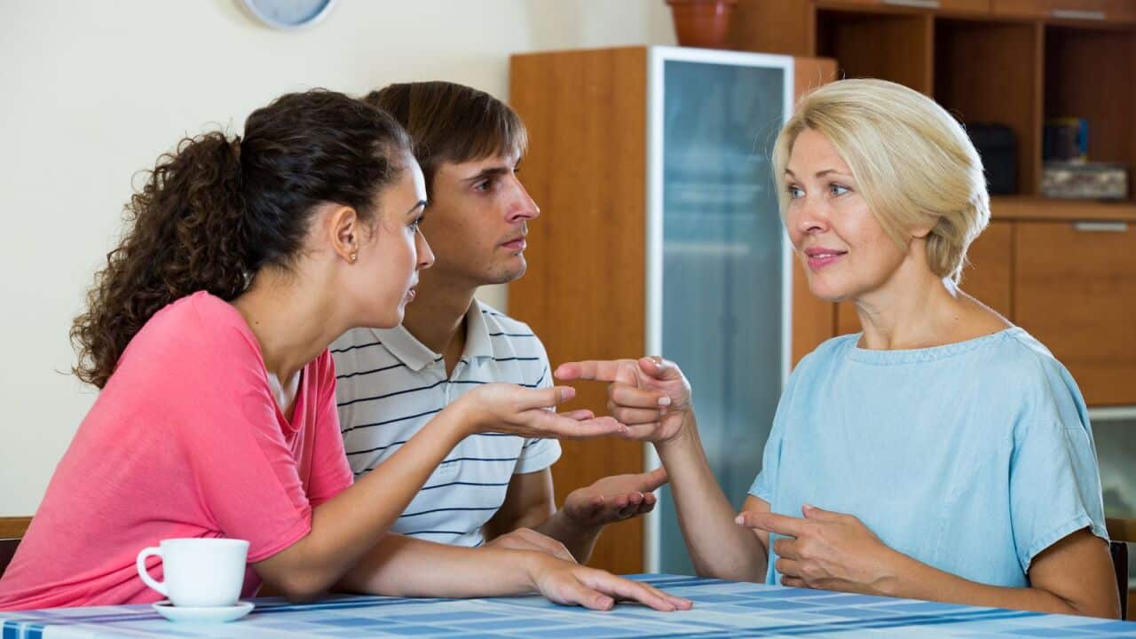 Mother and two adult children