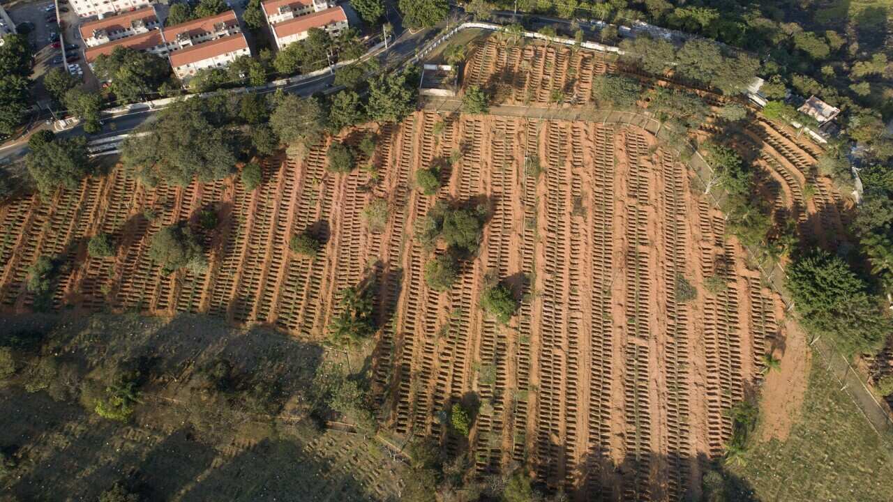 Newly dug graves at the Sao Luiz cemetery in Sao Paulo, Brazil