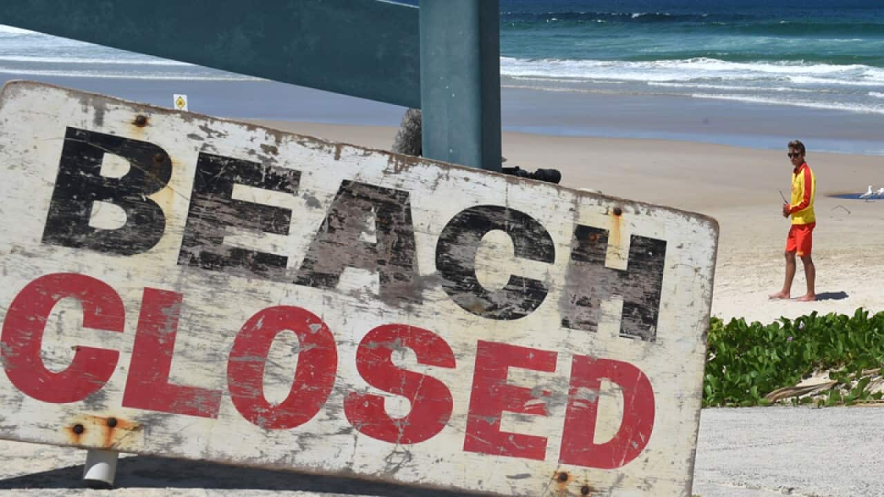 Beach closed sign