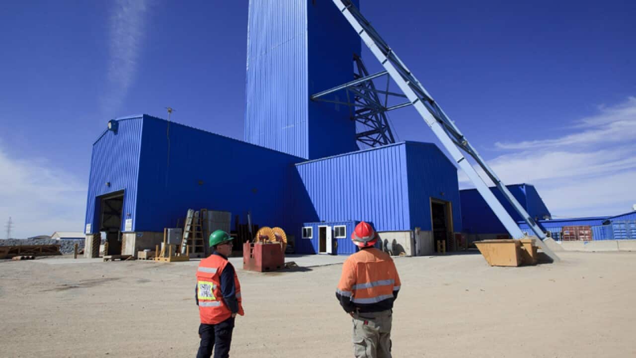 The main shaft hoist area at the Oyu Tolgoi mine in Mongolia