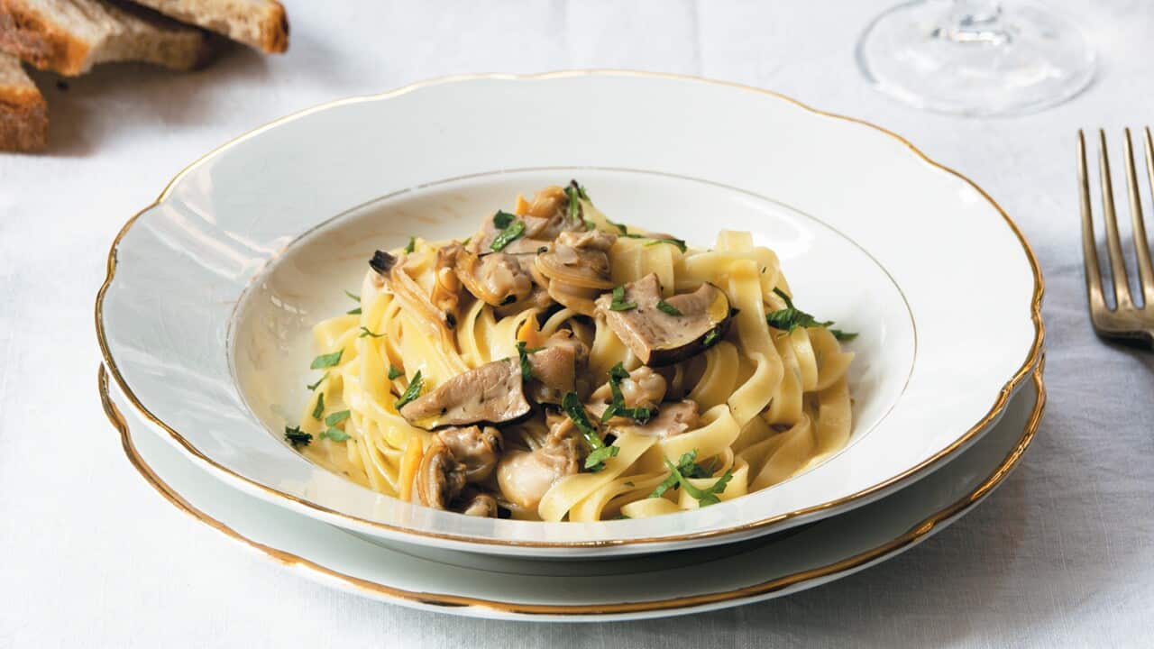 Tagliatelle with porcini and clams