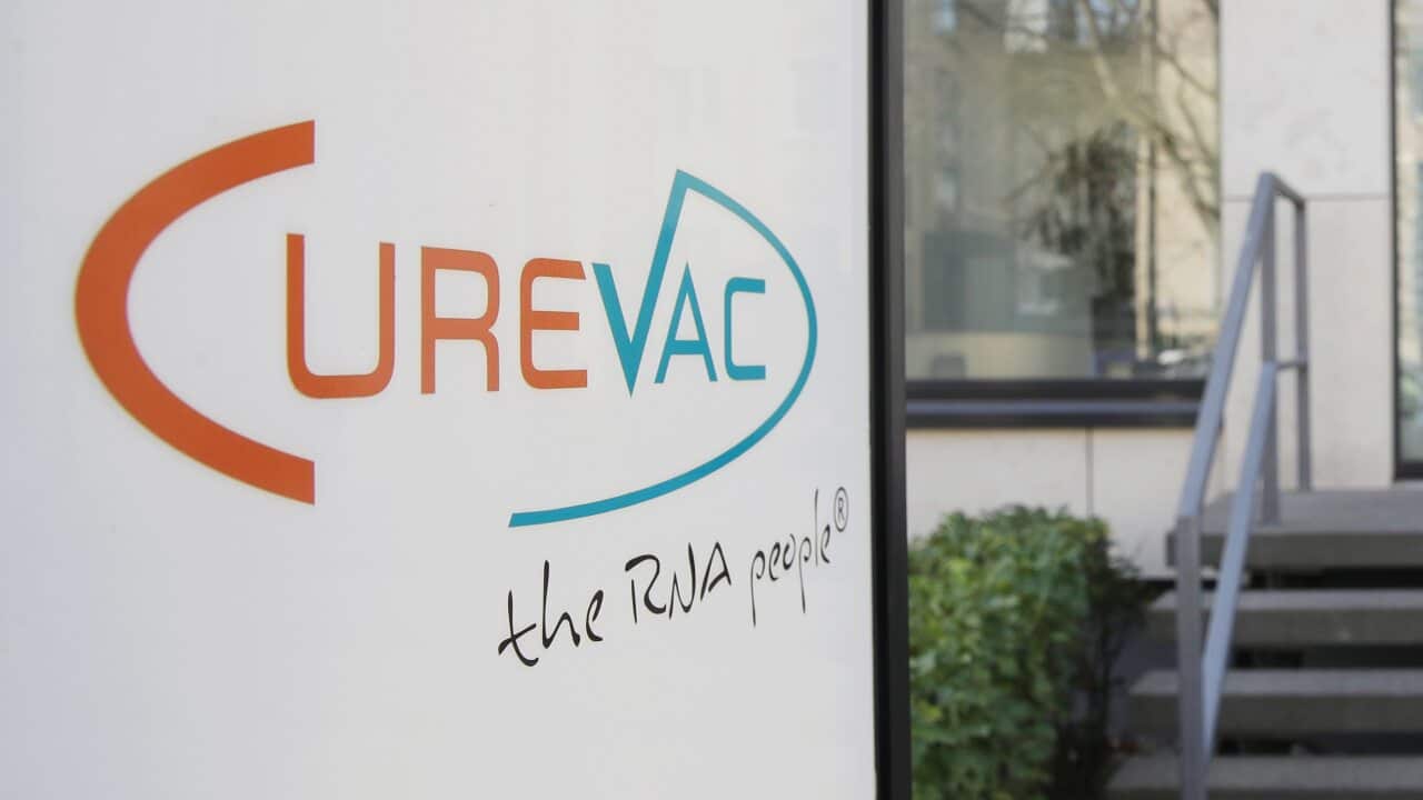An office site of biopharmaceutical company CureVac in Frankfurt am Main.