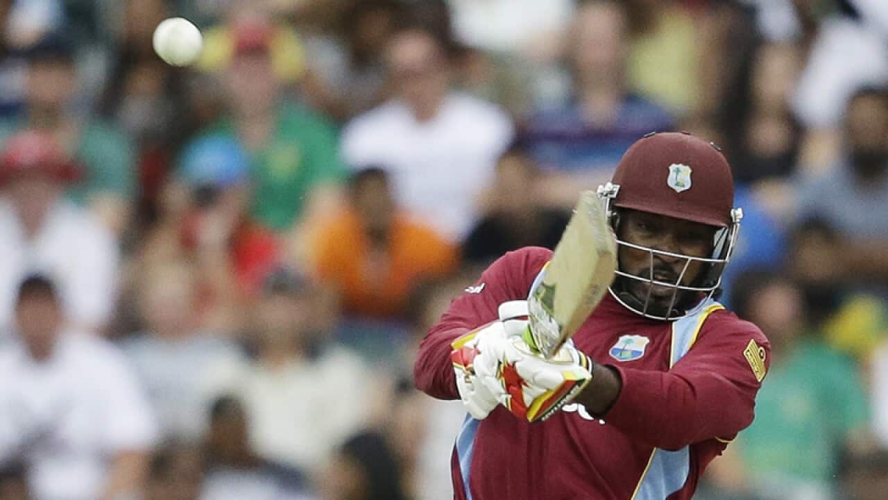 West Indies batsman Chris Gayle plays a shot