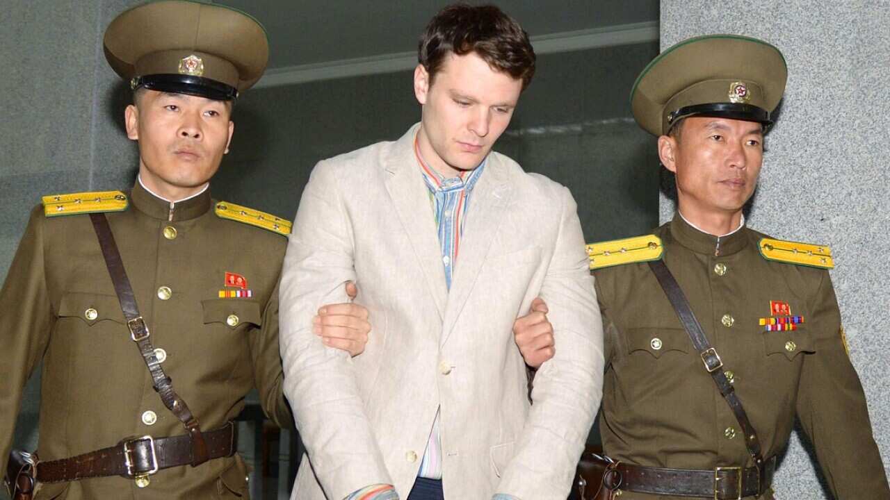Cindy and Fred Warmbier have sued the Pyongyang regime after their son (file pic March 16, 2016) was detained and later died on his return home to the US.