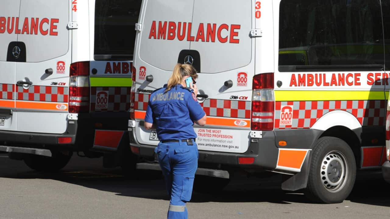 Ambulances parked in the emergency bay at St Vincent's Hospital in Darlinghurst, Sydney, Tuesday, May 22, 2012. (AAP Image/Dean Lewins) NO ARCHIVING