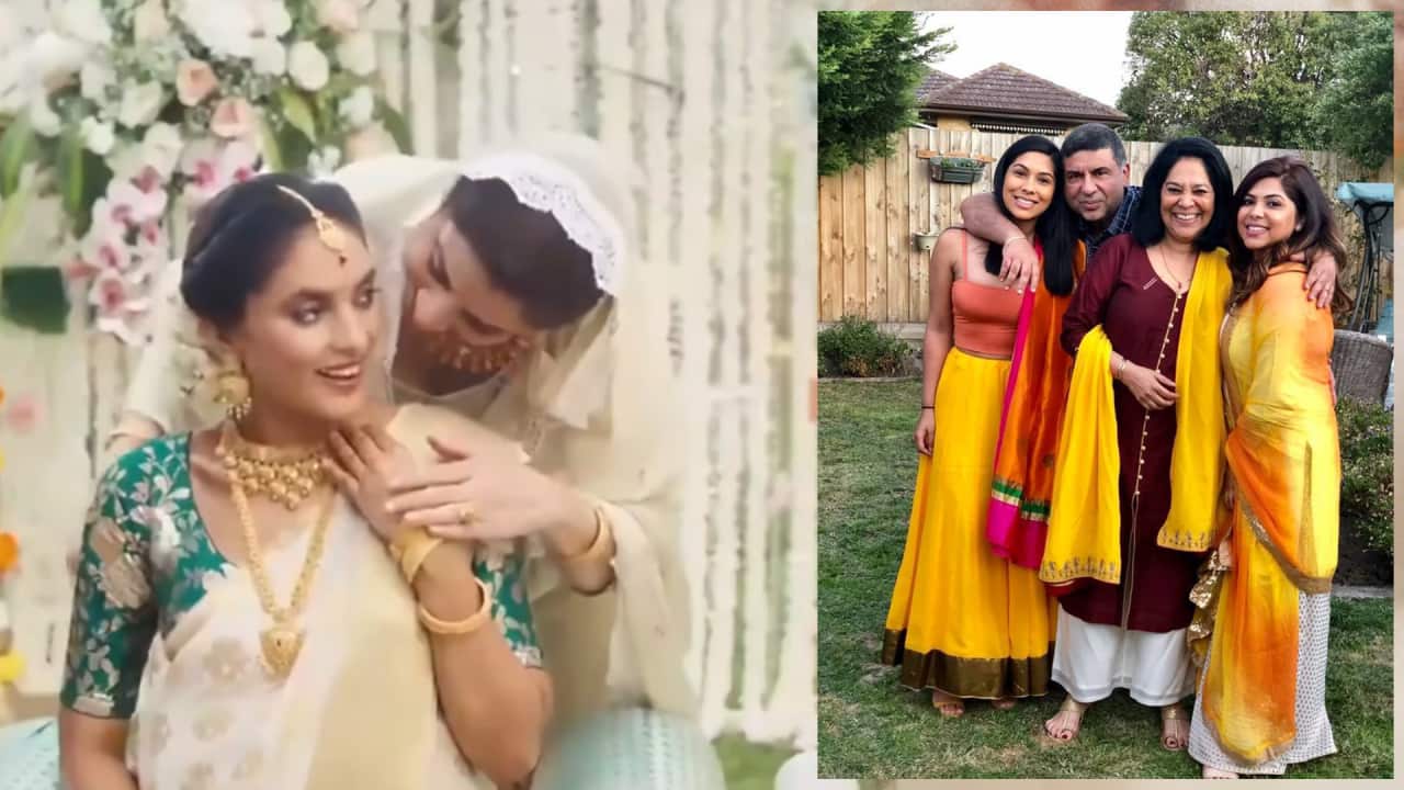 Screenshot from the Tanishq ad (left), the Singh family (right)