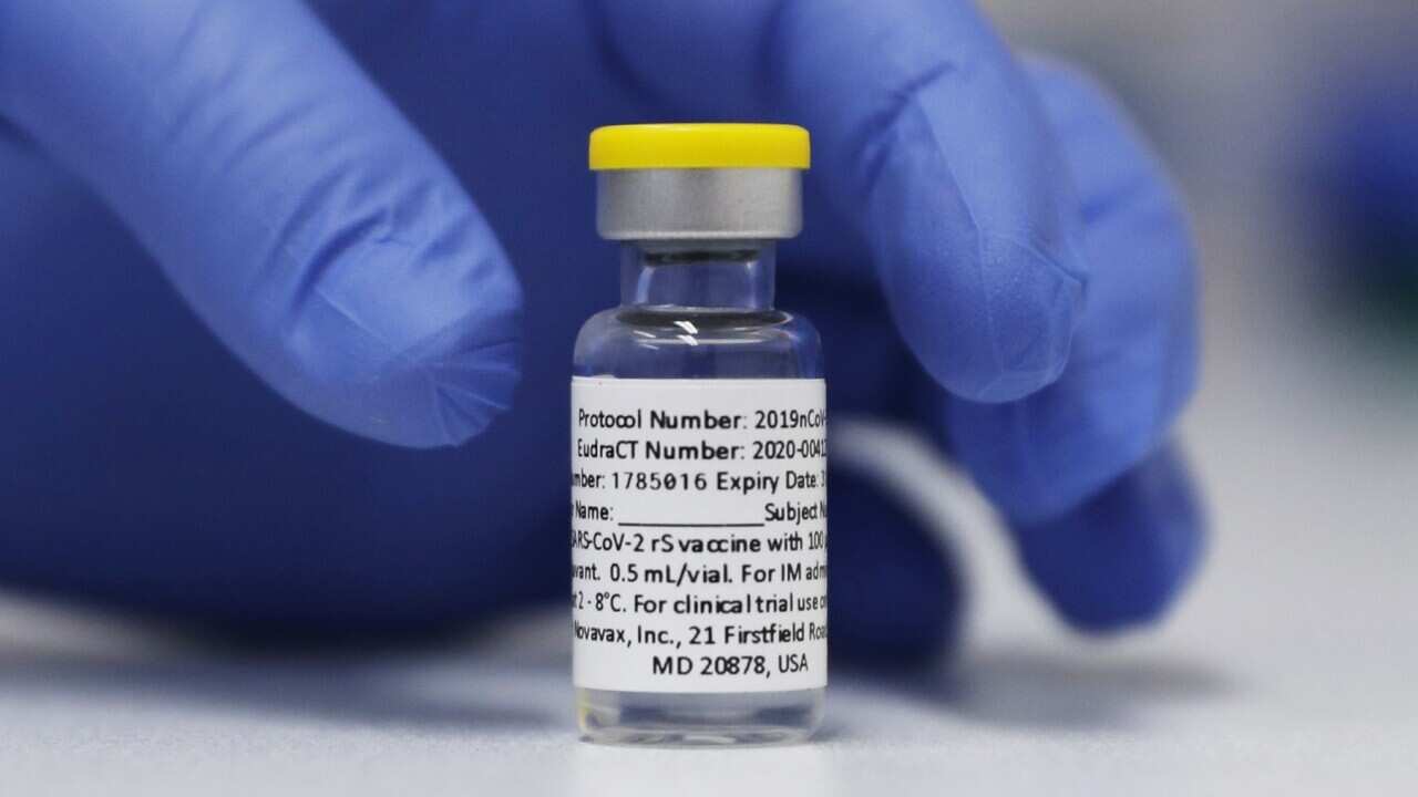 A vial of the Phase 3 Novavax coronavirus vaccine