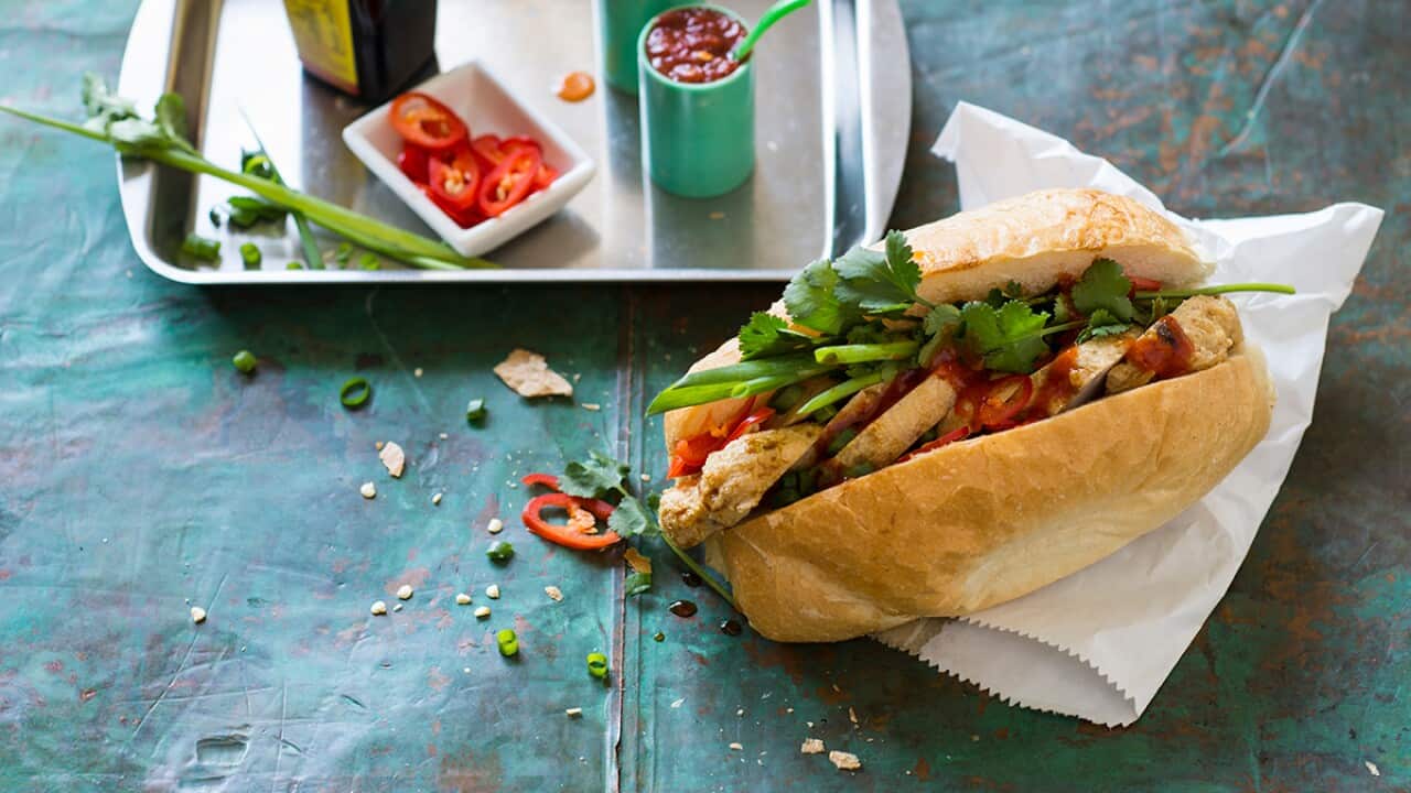 Vietnamese baguette with fried fish cakes