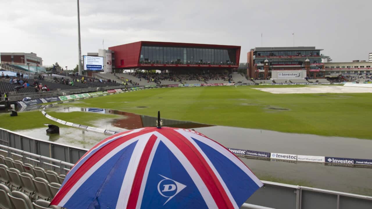 The boundary is seen under water after heavy rain