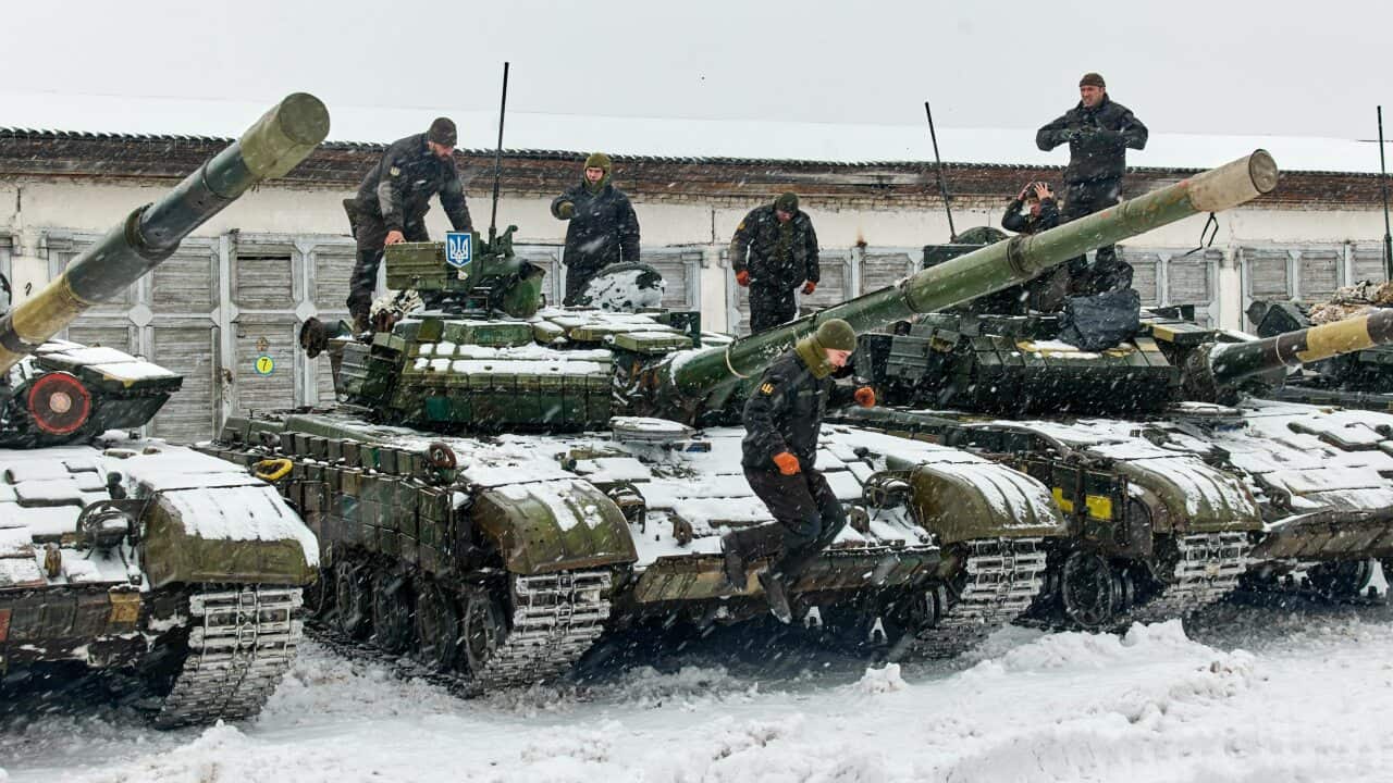 The 92nd Separate Mechanized Brigade of the Ukrainian Armed Forces prepare to take part in a drill.
