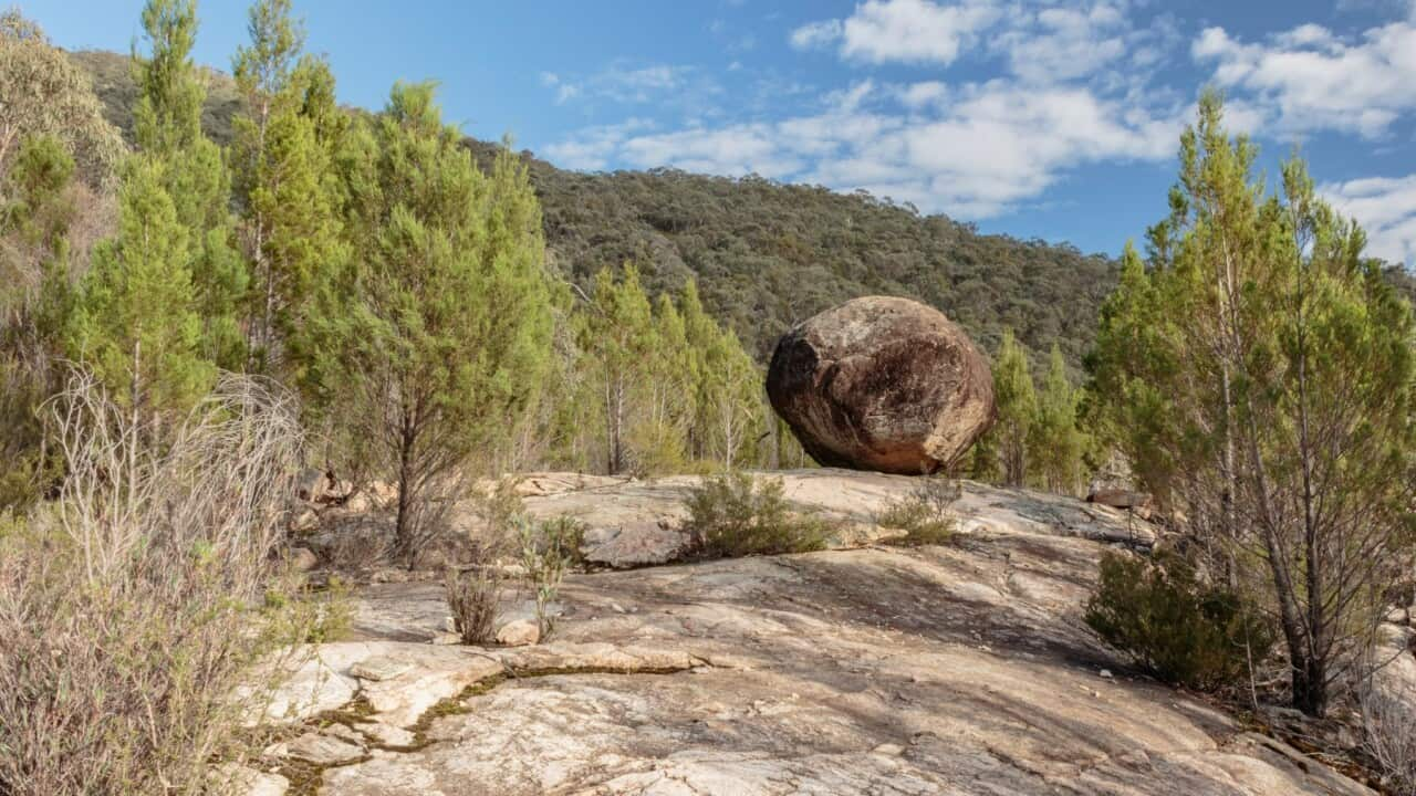 The boulder on top of Cypress Pine Lookout at Namadgi National Park.