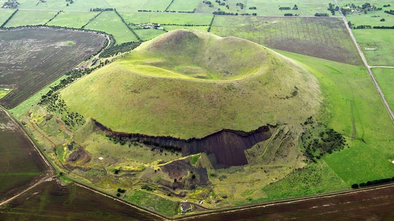 Volcanic cone at Mt Elephant in Derrinallum.