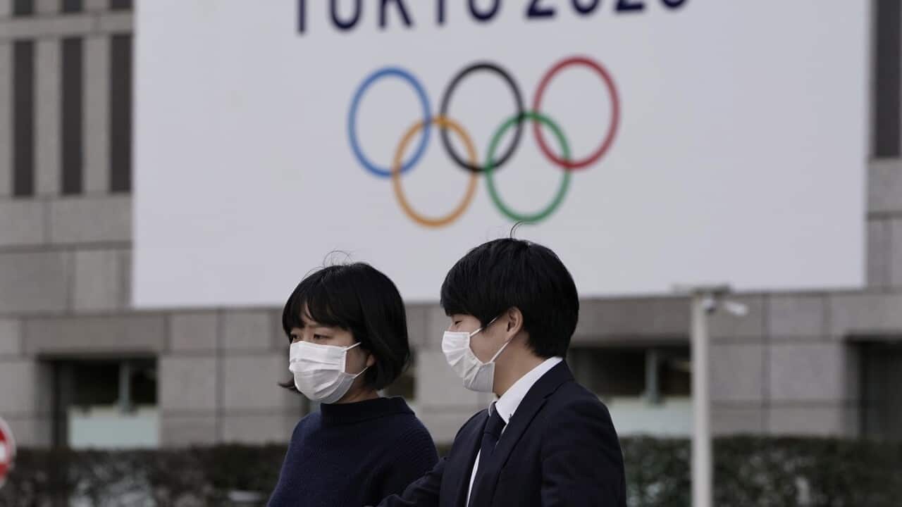 The Tokyo 2020 Olympic Games displayed on a wall of Tokyo Metropolitan Government headquarters
