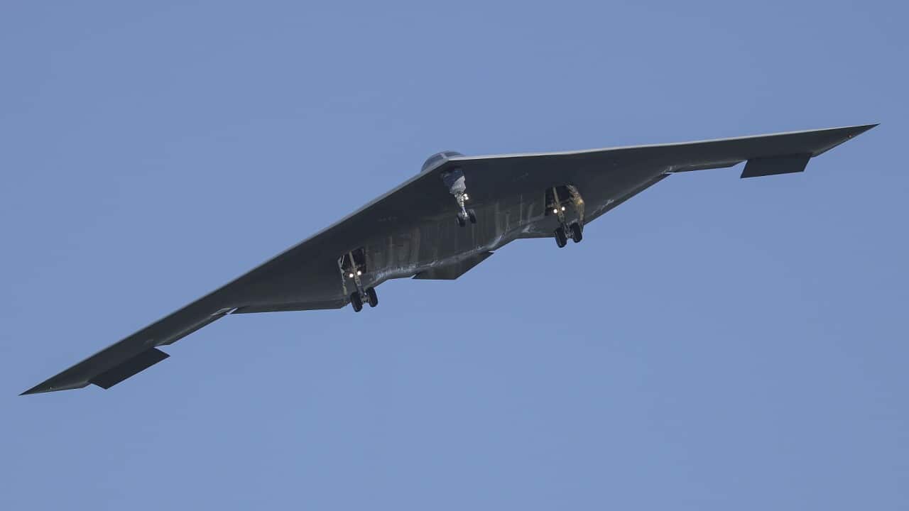 A B-2 bomber arrives back at base in the US (AAP)