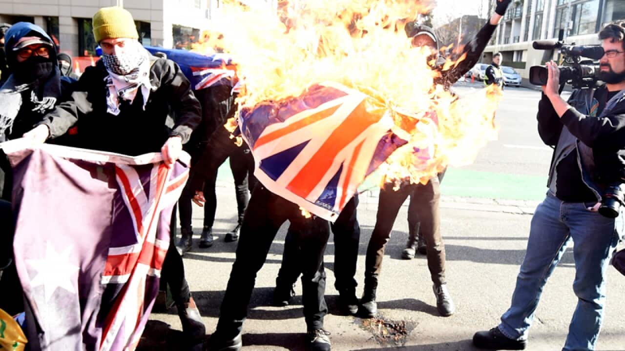 Anti racism and fascism protesters in Melbourne