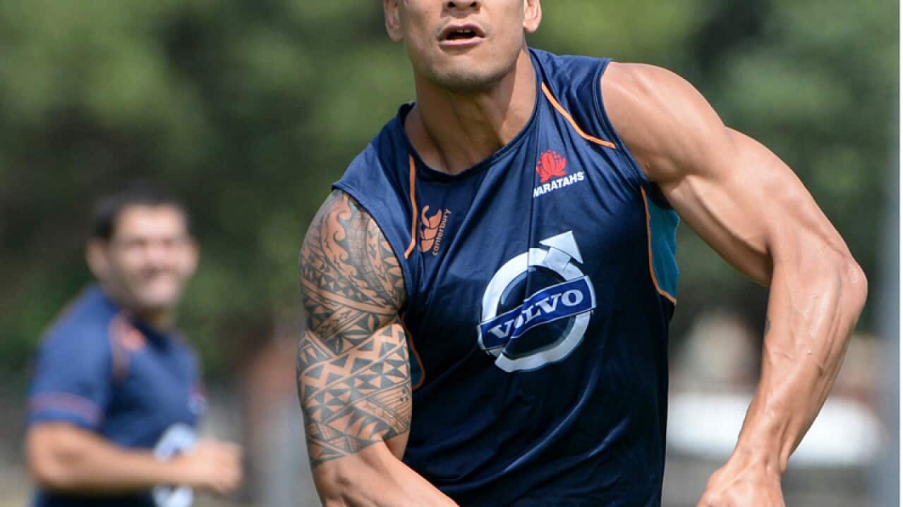 Waratahs Super Rugby player Israel Folau during training