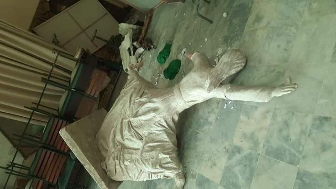 Statues broken by Taliban in the faculty of fine arts in Kabul uni
