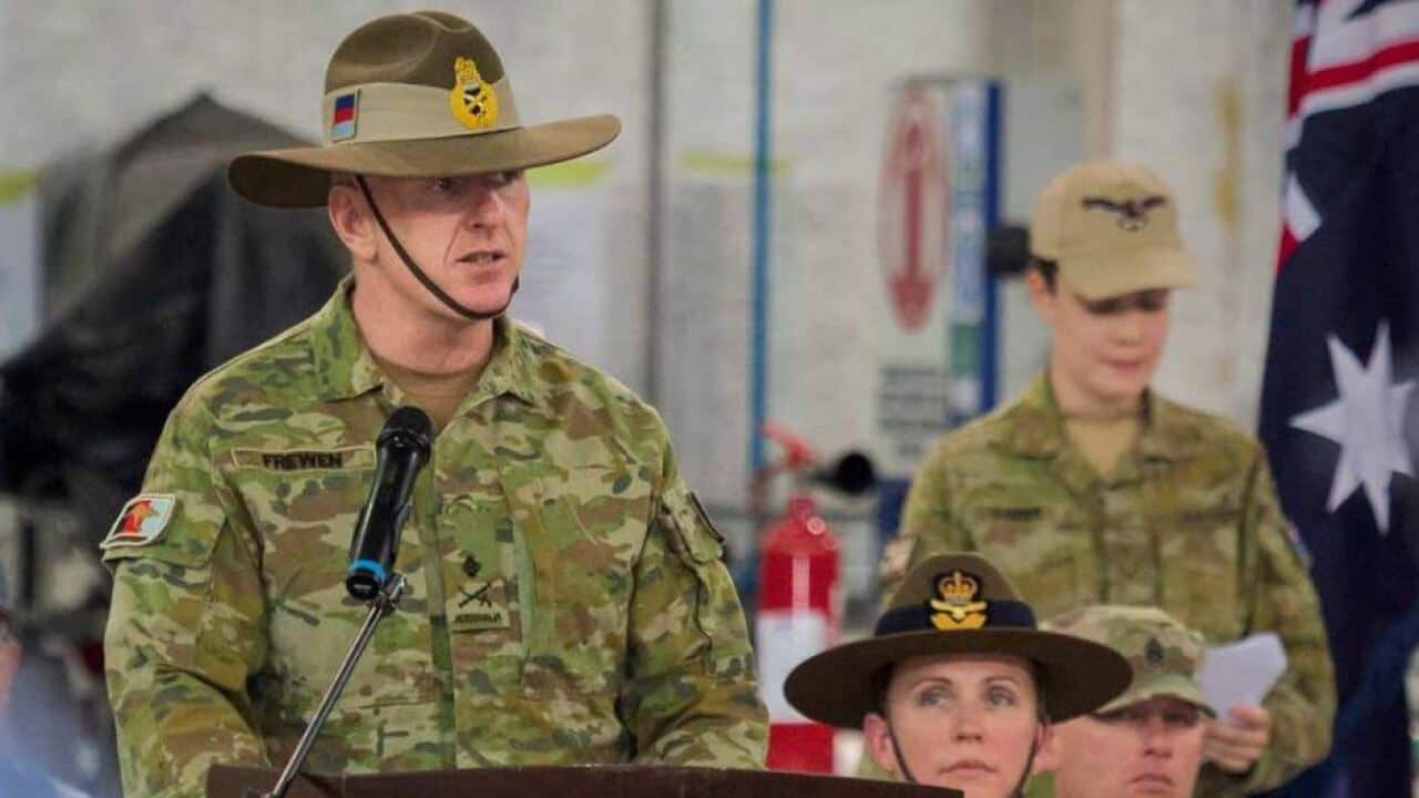 ieutenant General John Frewen addresses the Australian Defence Force personnel.
