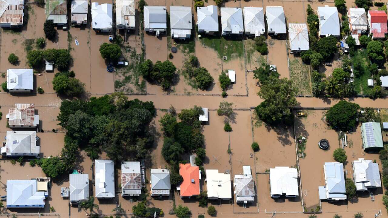 Houses surrounded by floodwaters in Rockhampton