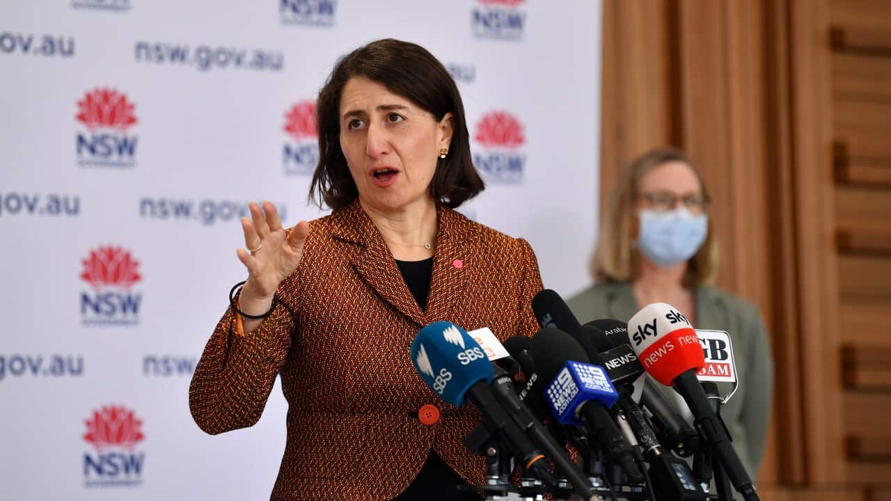 NSW Premier Gladys Berejiklian speaks to the media during a press conference in Sydney, Wednesday, September 8, 2021. (AAP Image/Joel Carrett) NO ARCHIVING