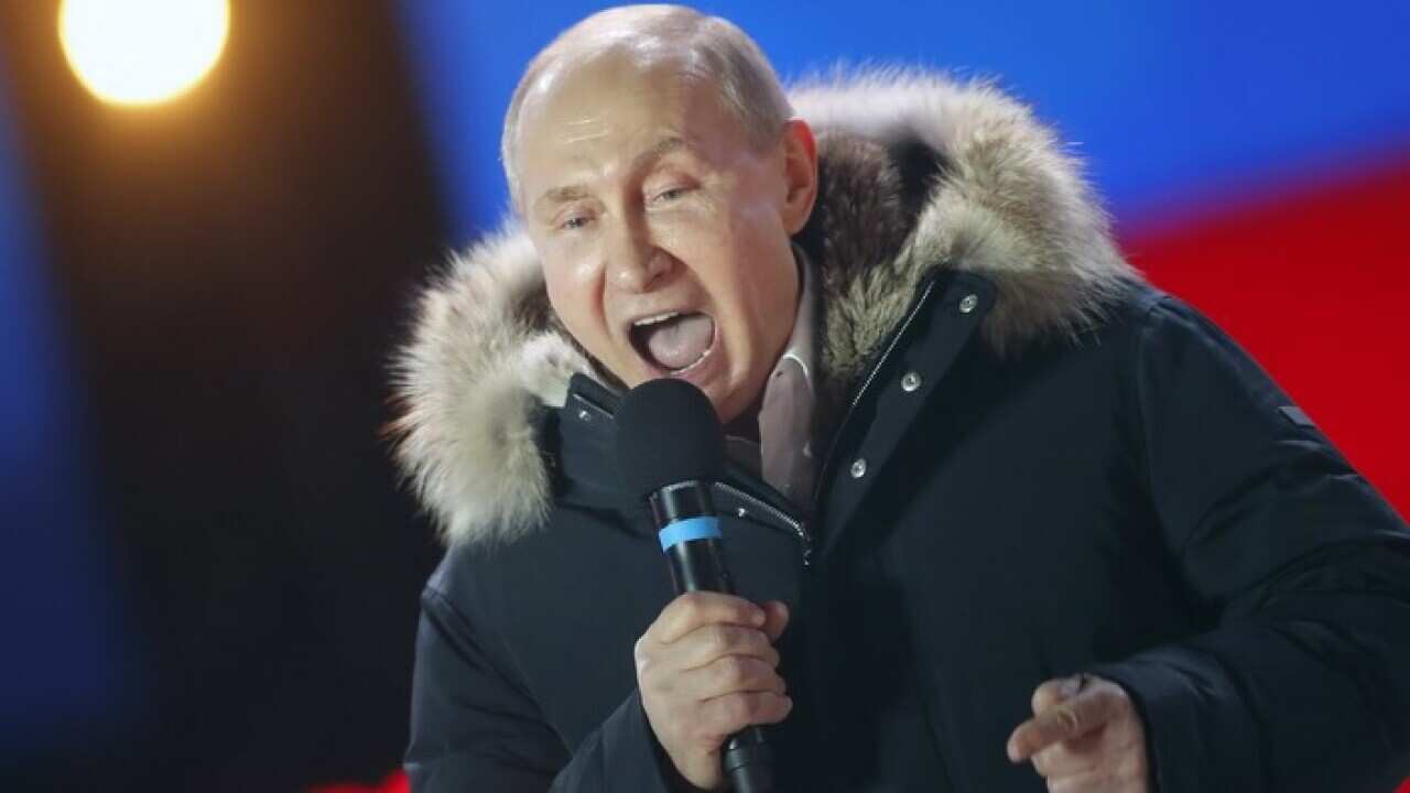 Russian president Vladimir Putin at a rally in Moscow