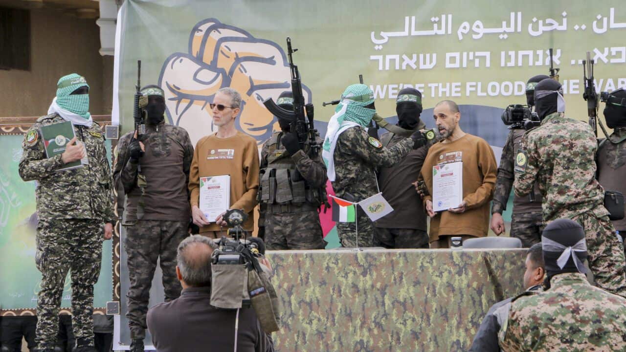Hamas hands over three hostages to the Red Cross last Sunday (Feb 9) (AAP)