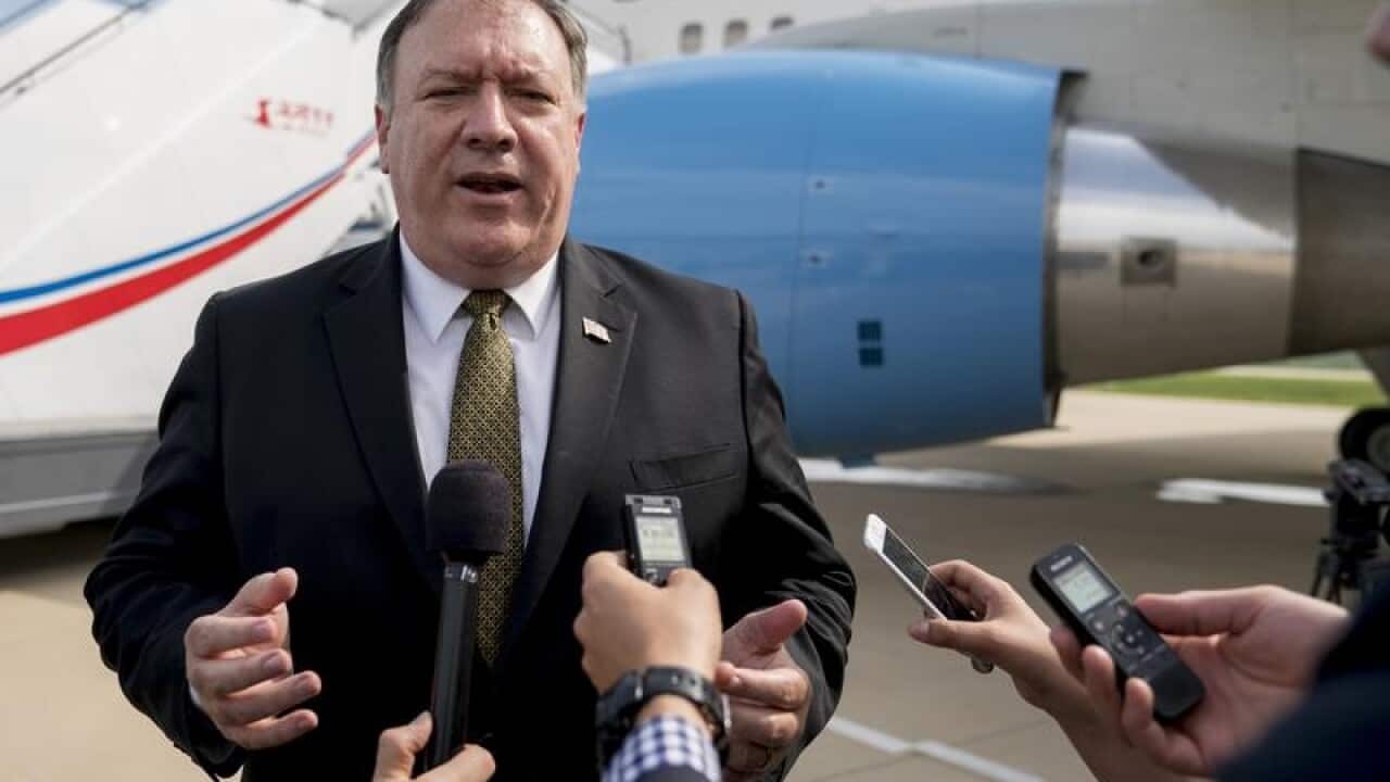 Mike Pompeo speaks to the press before leave North Korea