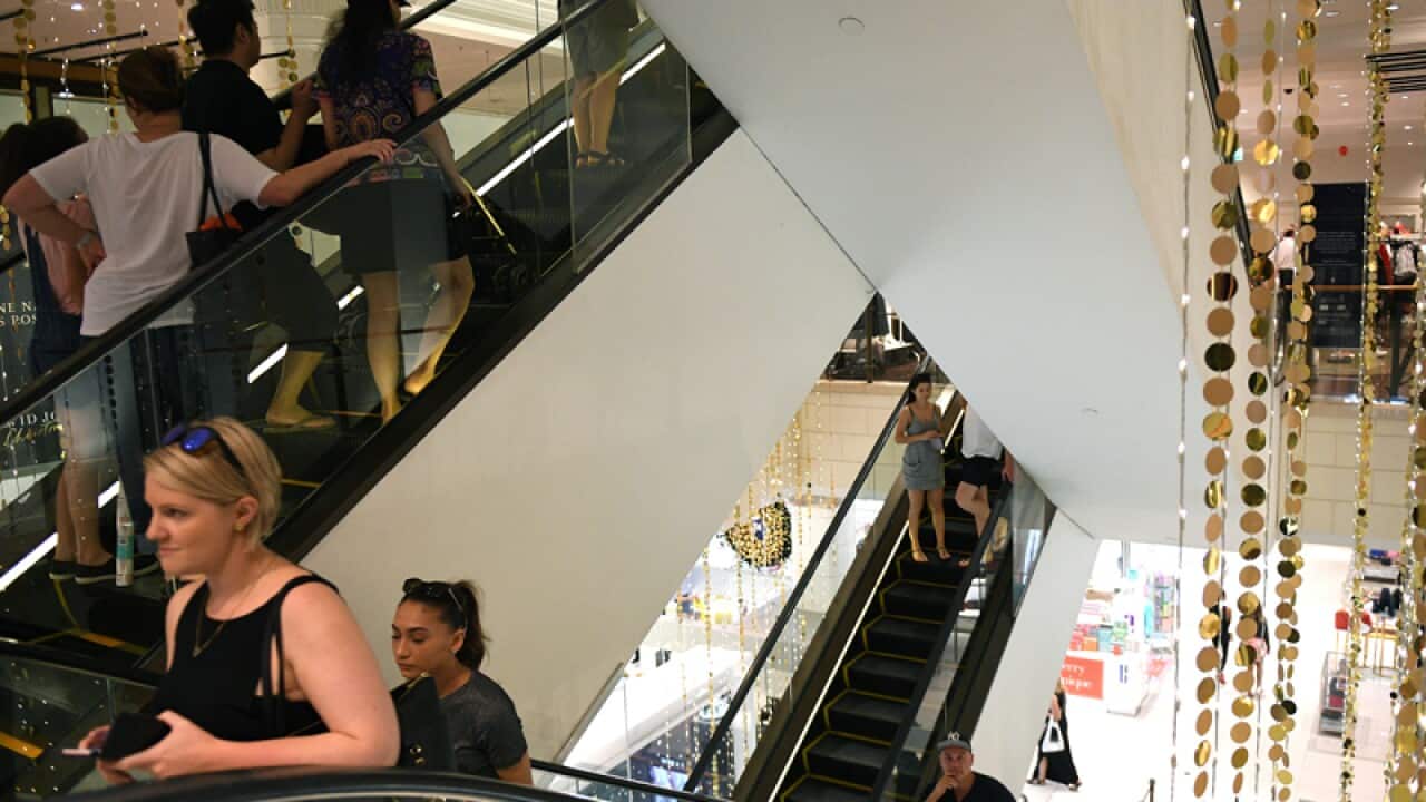 Shoppers are seen at David Jones Elizabeth Street store
