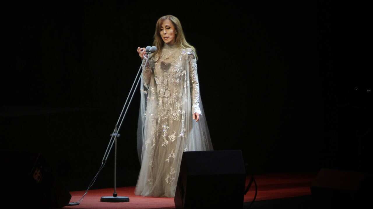 Lebanese diva Fairuz performs during a r