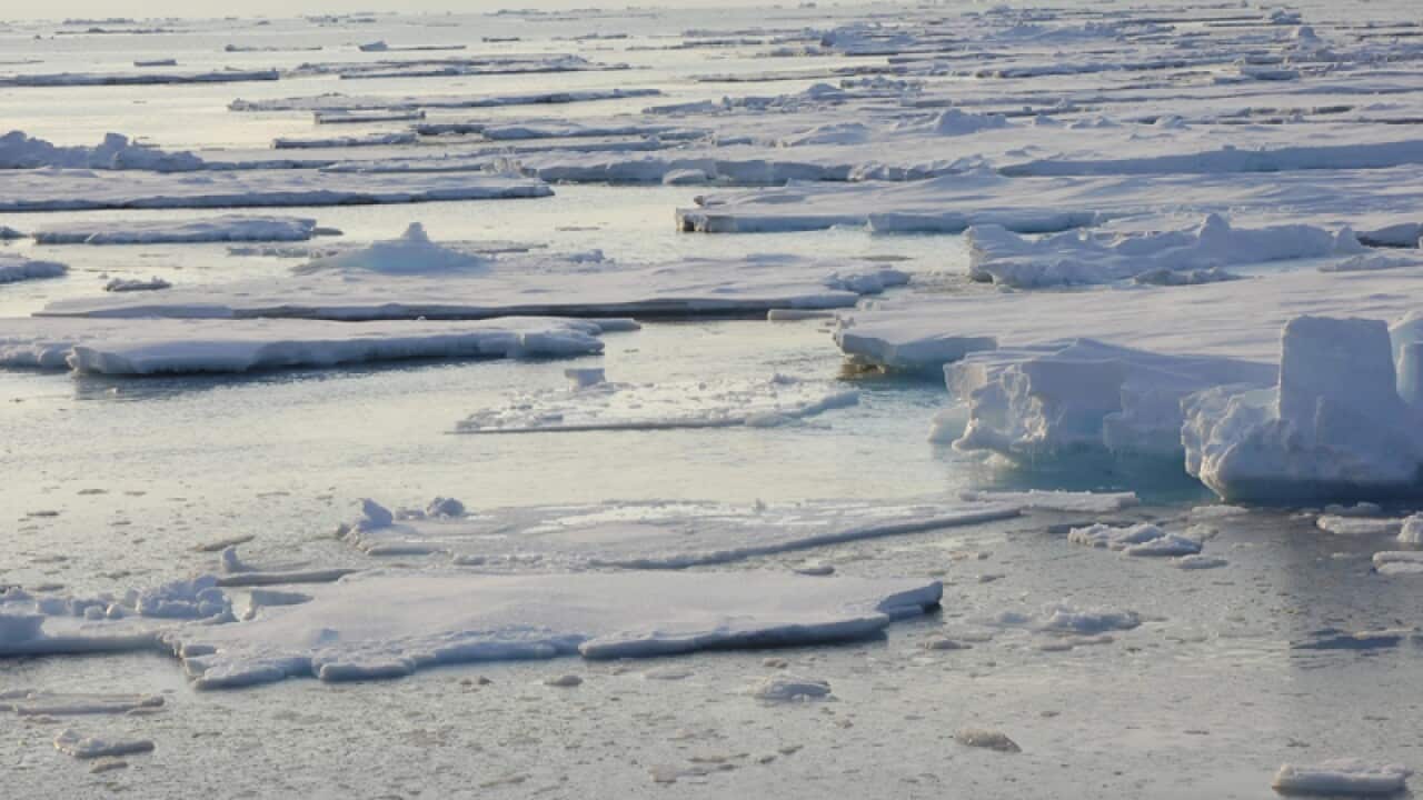 Ice floats in the Arctic near Norway