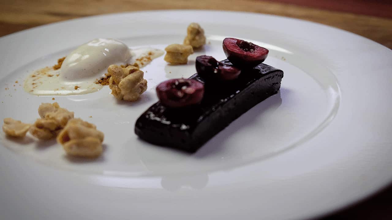 Chocolate pave with cherries