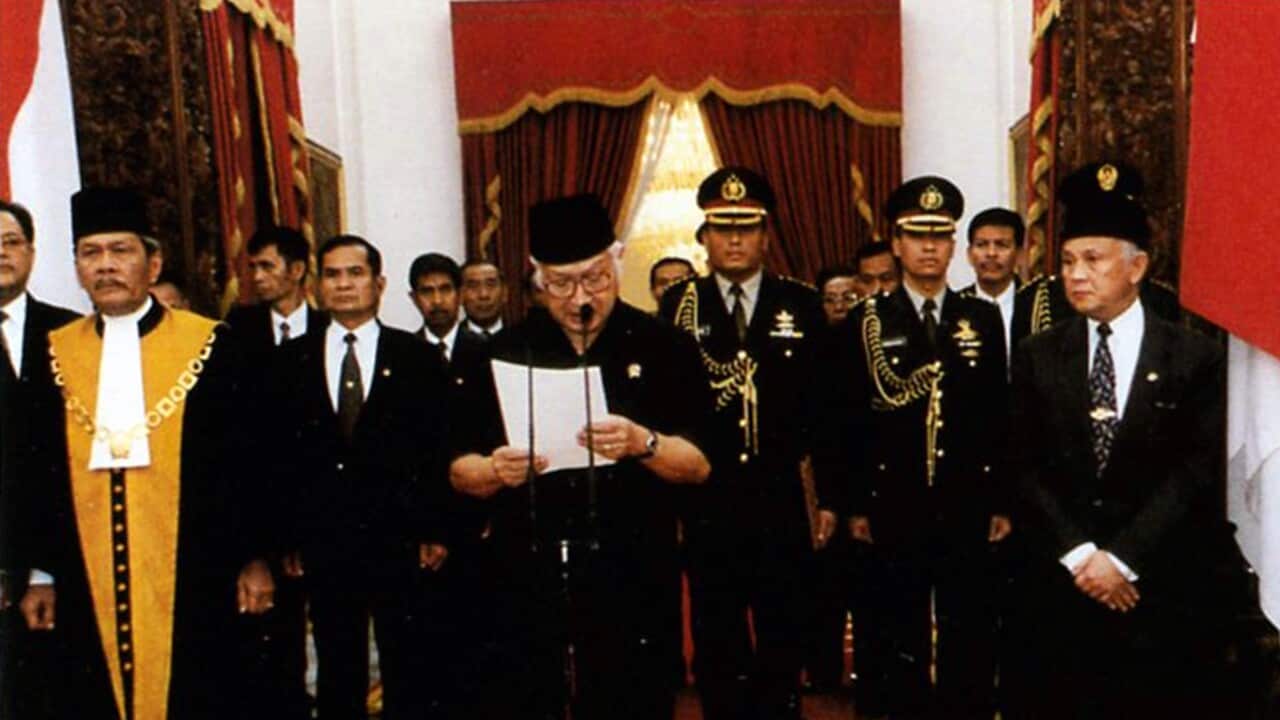 Suharto, Second President of Indonesia. Resignation, Merdeka Palace, 21 May 1998.