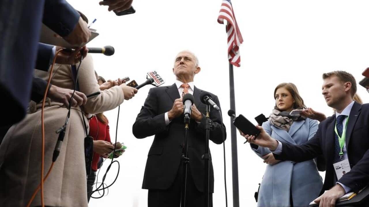 Prime Minister Malcolm Turnbull talks to the media