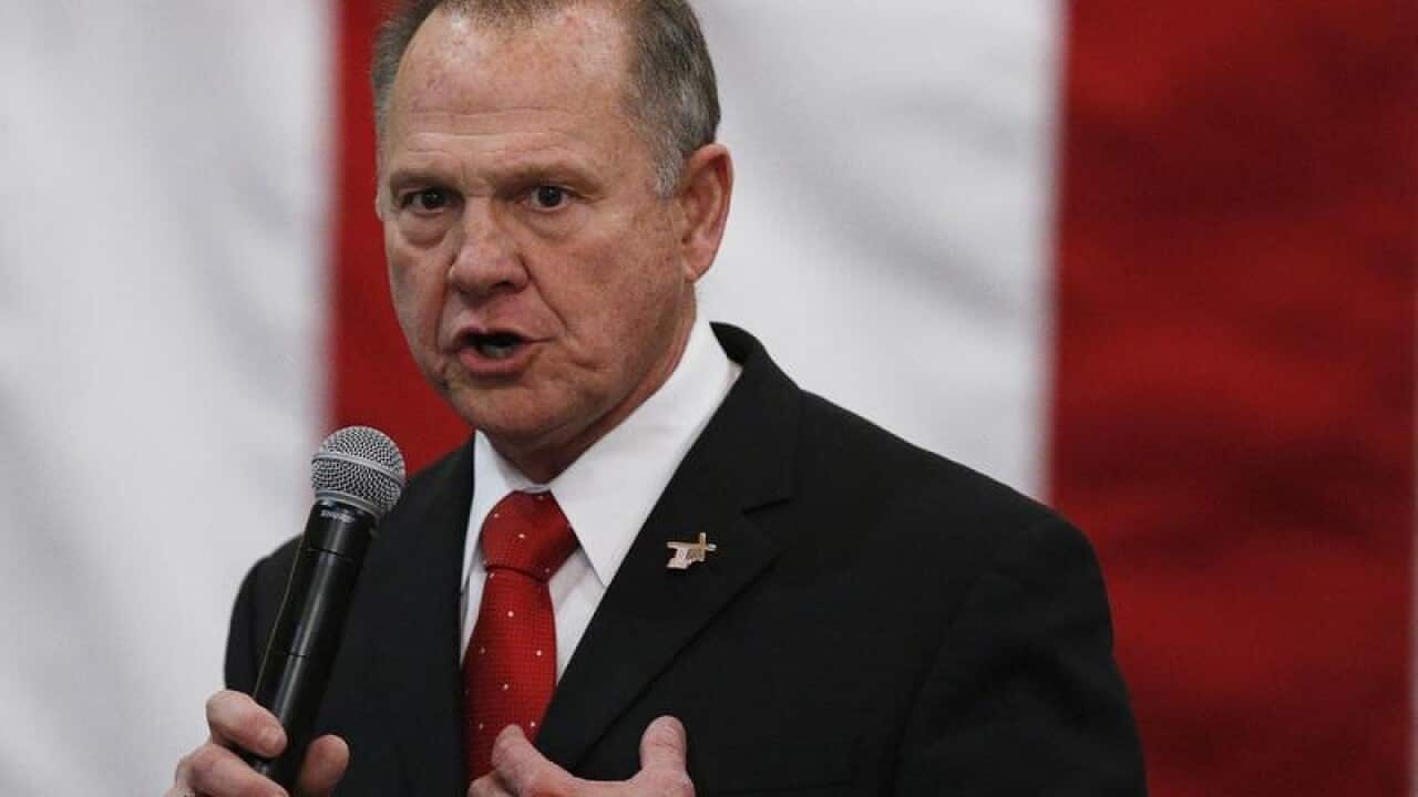 U.S. Senate candidate Roy Moore speaks at a campaign rally.