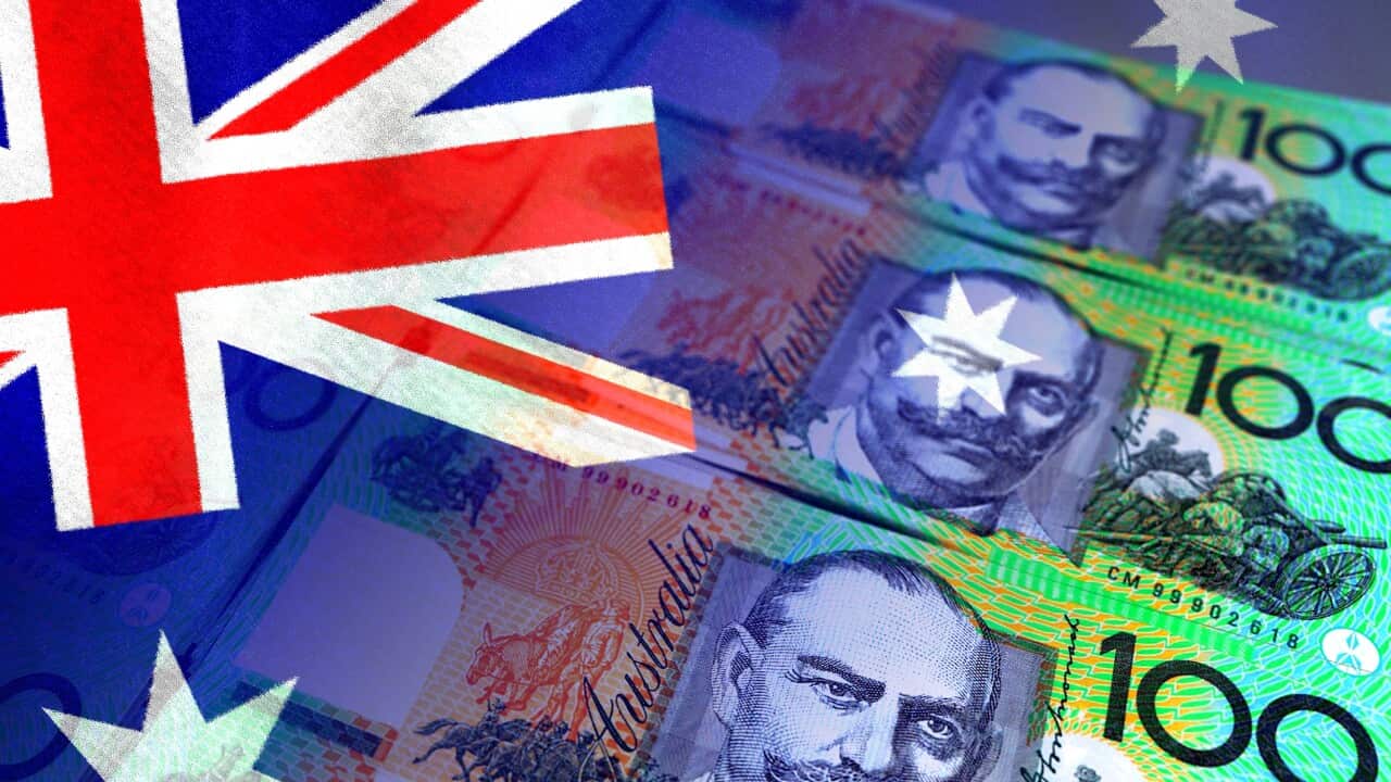 Australia flag and Australian dollar cash bills