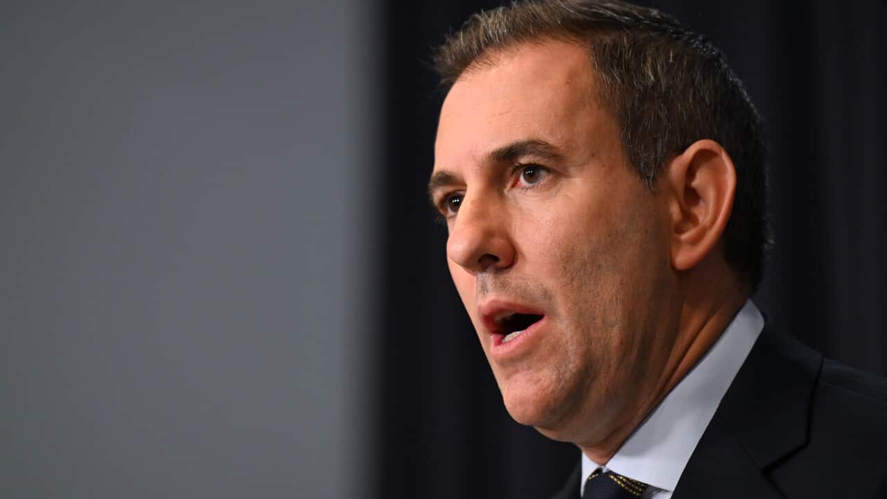 Australian treasurer speaking to the media at Parliament house