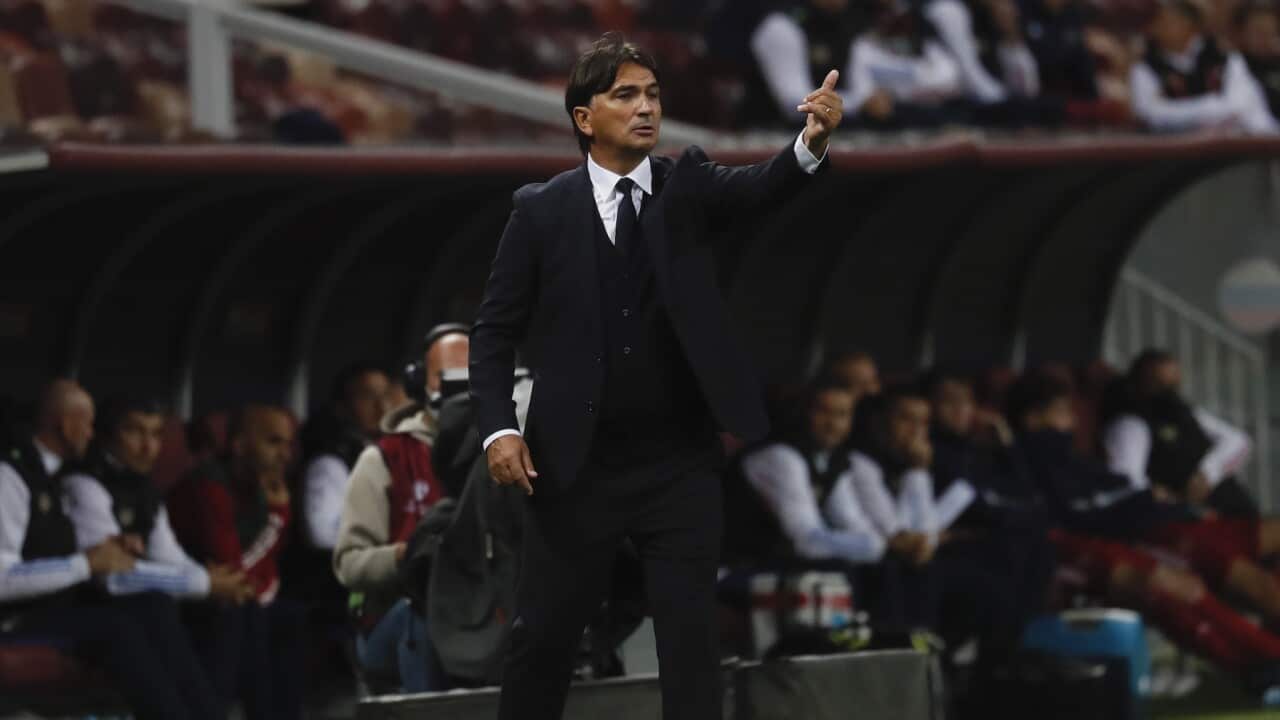 Zlatko Dalic, head coach of Croatia reacts during the FIFA World Cup 2022 Group H qualifying soccer match between Croatia and Russia in Moscow, Russia, 01 September 2021.  EPA/YURI KOCHETKOV