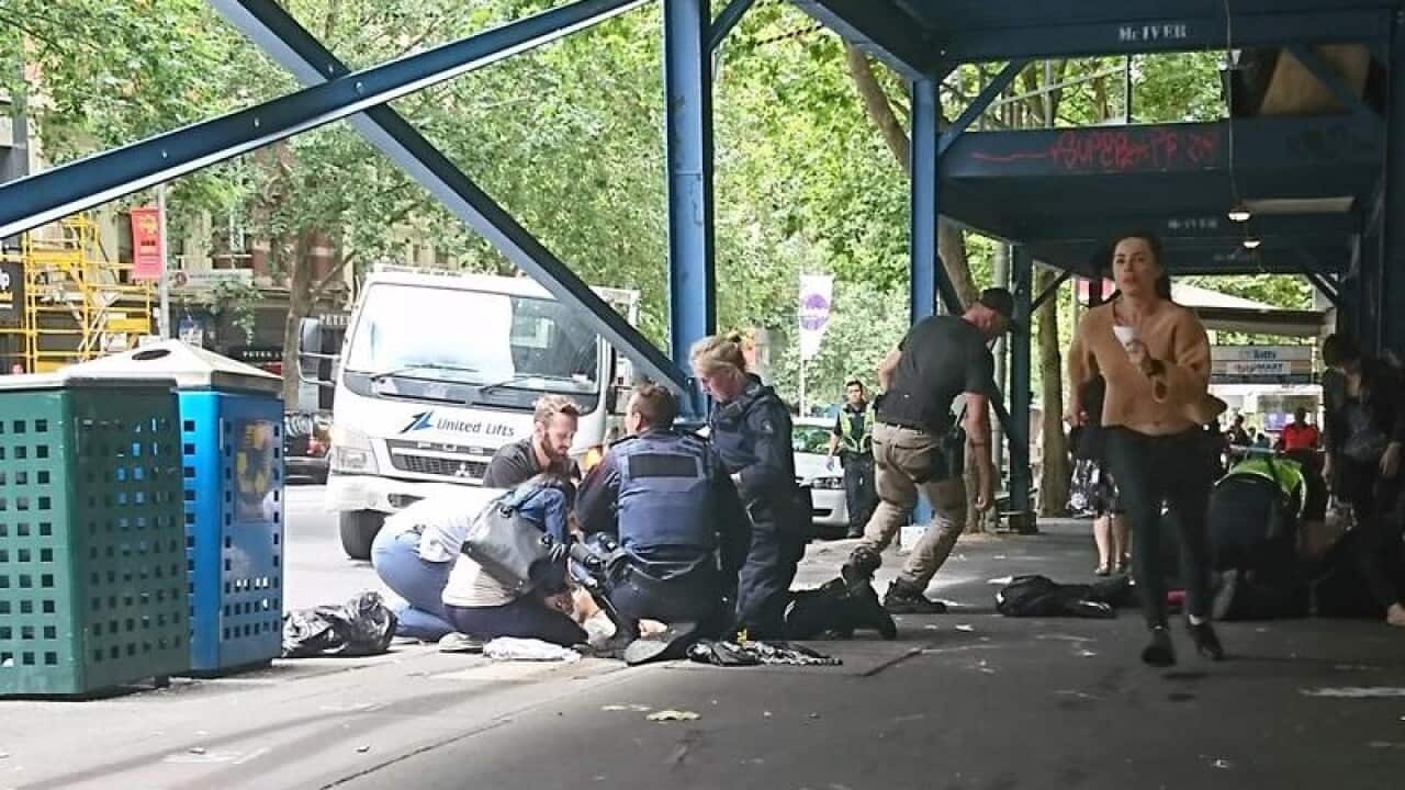 The scene after a car killed and injured pedestrians in Bourke Street.