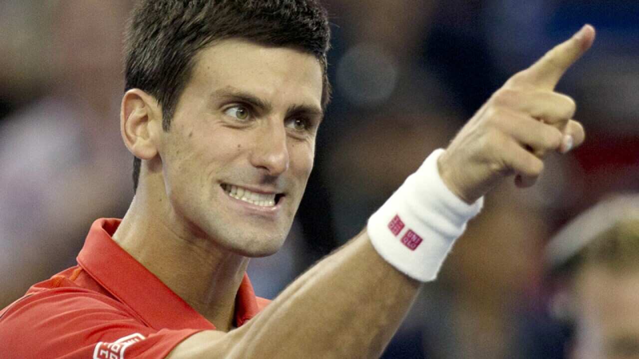 Novak Djokovic celebrates his win over France's Jo-Wilfried Tsonga