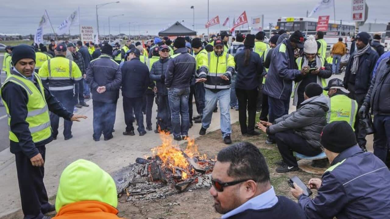 Victorian bus drivers strike at the Wyndham depot in Truganina.