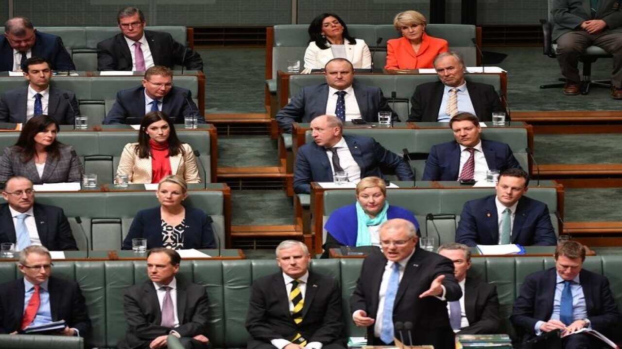 Shot of the government MPs in federal parliament during question time.