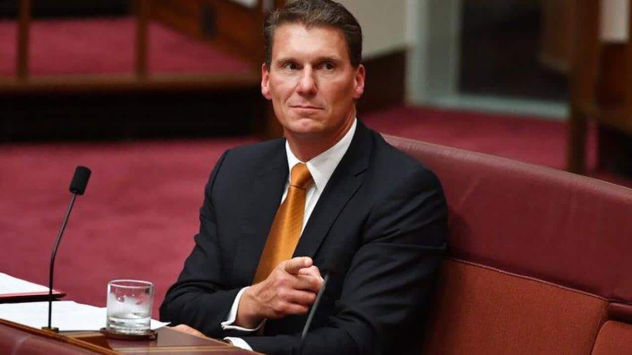 Former Liberal Senator Cory Bernardi sits on the crossbench during Senate Question Time at Parliament House in Canberra, Tuesday, Feb. 7, 2017.